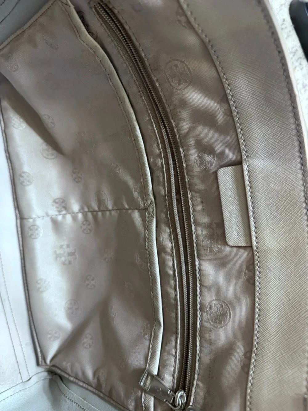 Tory Burch Taupe Saffiano Leather Double-Handle Tote